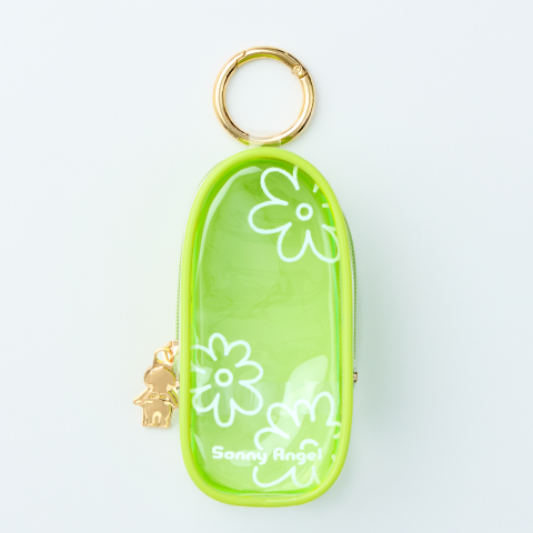 individual product image of sonny angel my bestie case in green. case is on a white background. case features white flower design.