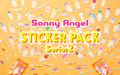 banner image for sonny angel sticker pack series 2 featuring two opened boxes of sonny angel sticker packs and a display of die-cut sonny angel stickers spread across an orange background with the overlaid product text SONNY ANGEL STICKER PACK SERIES 2
