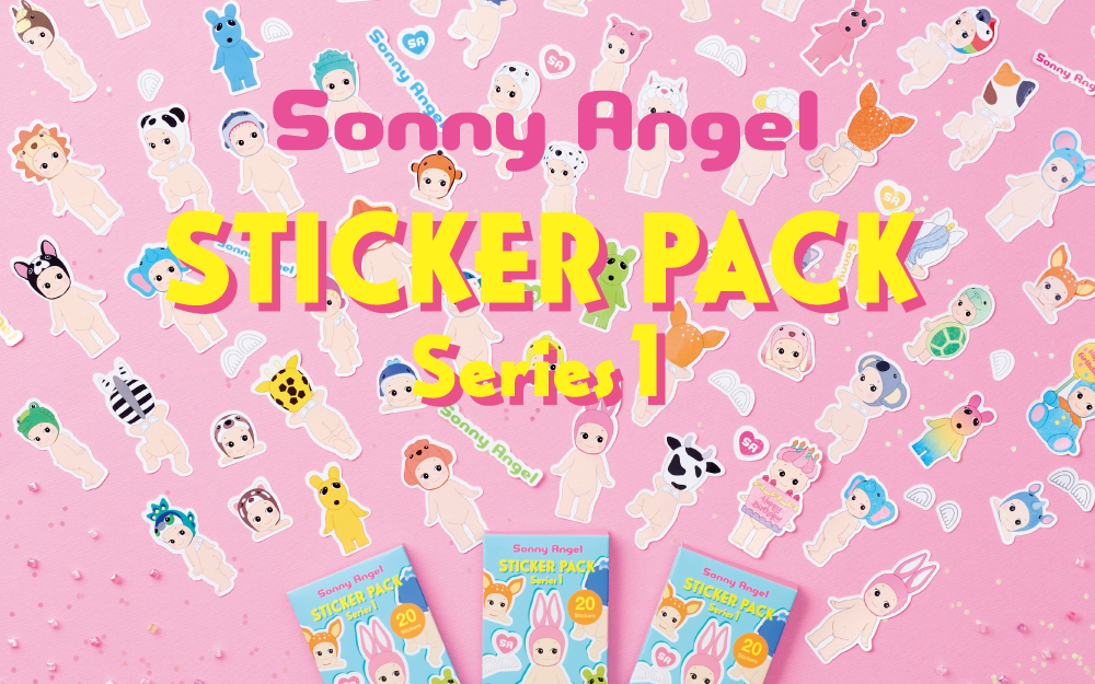 Packaging for Sonny Angel Sticker Pack Series 1 with various cute animal stickers displayed on the cover.
